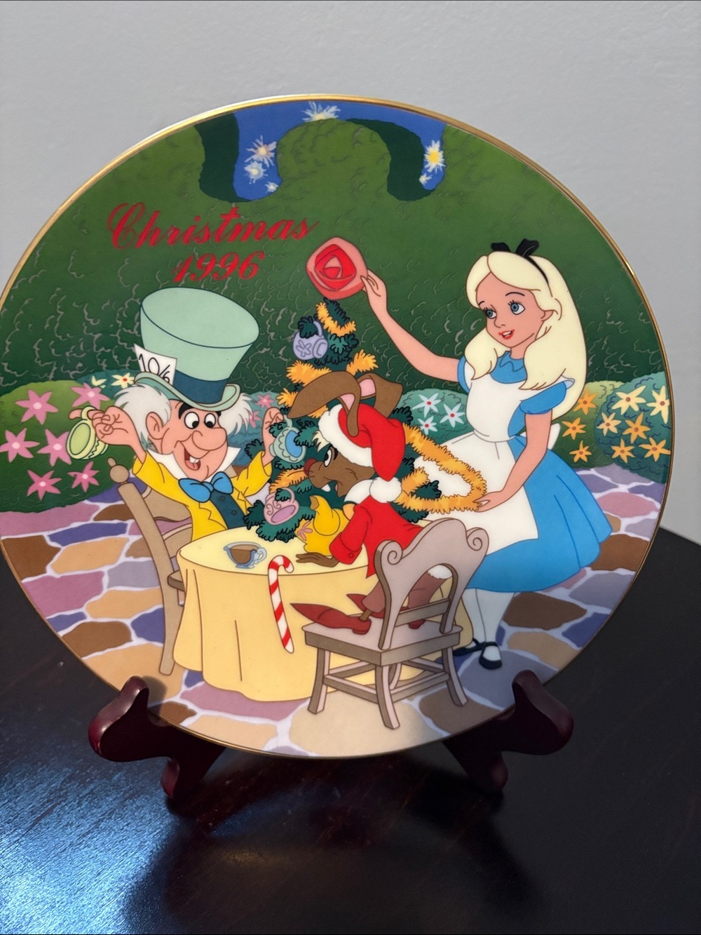 1996 Disney Alice in Wonderland Christmas Collector Plate - Green & Blue